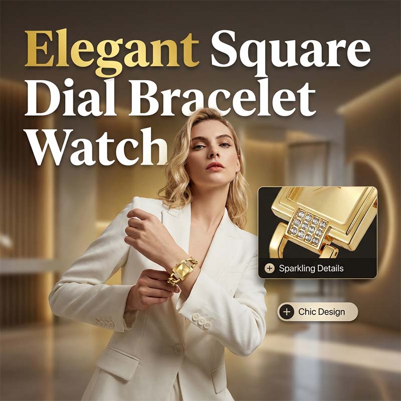 Womens Square Rhinestone Bracelet Watch Product Image 02