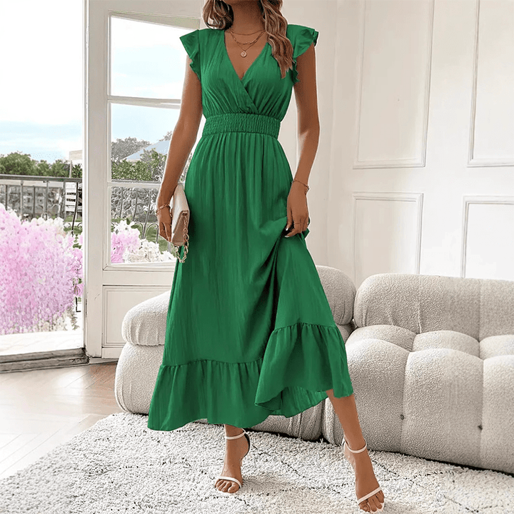 Womens V Neck Ruffle Maxi Dress Product Image 02
