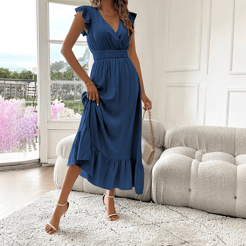 Womens V Neck Ruffle Maxi Dress Product Image 03