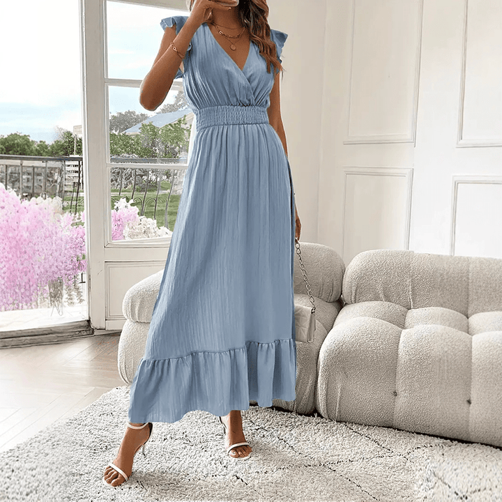 Womens V Neck Ruffle Maxi Dress Product Image 04