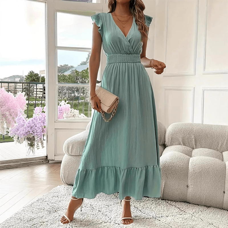 Womens V Neck Ruffle Maxi Dress Product Image 05