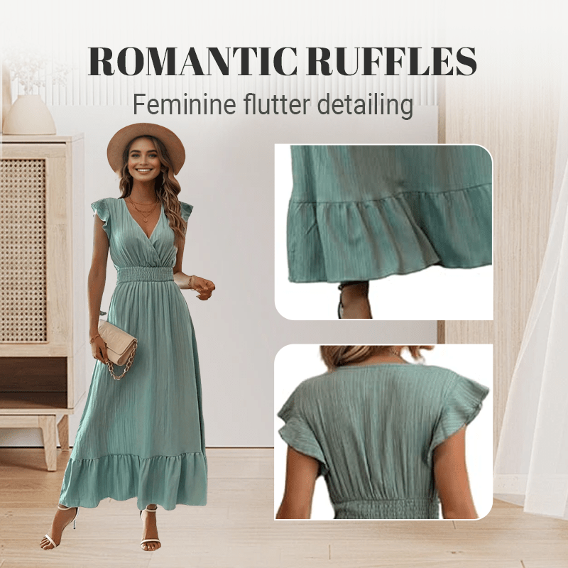 Womens V Neck Ruffle Maxi Dress Product Image 06