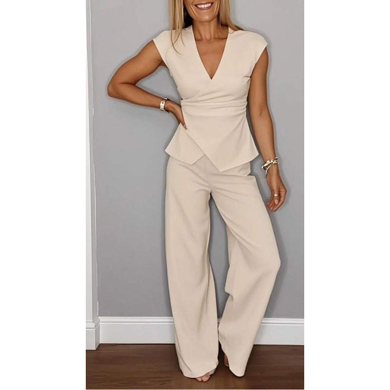 Womens V Neck Top Relaxed Pants Set Product Image 04