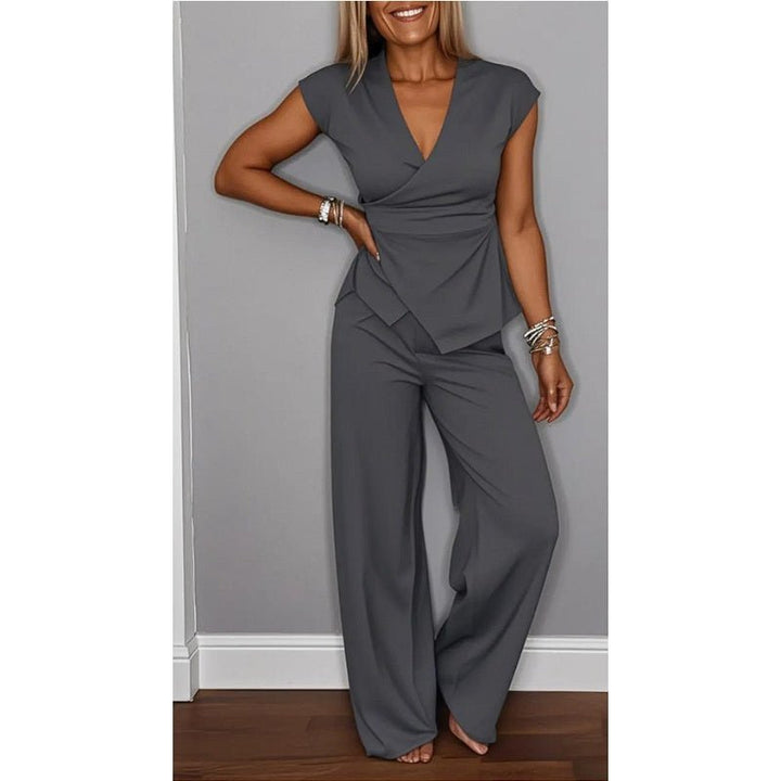 Womens V Neck Top Relaxed Pants Set Product Image 06