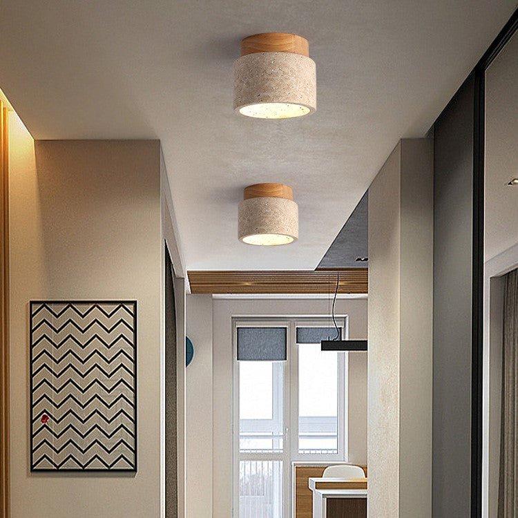 Wood Flush Mount Ceiling Light – Modern Cylindrical Design for Living Room, Bedroom, and Hallway 0