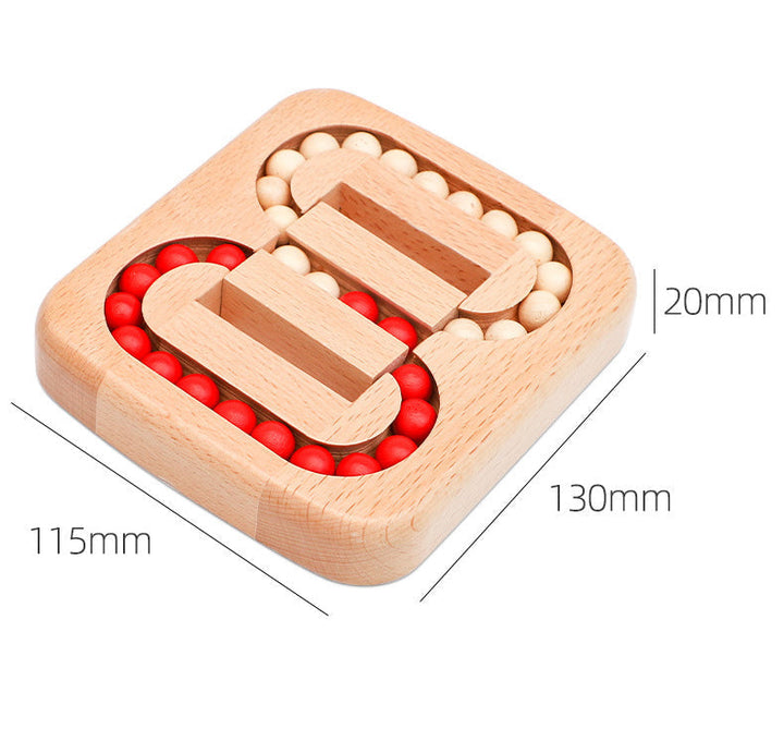 Wooden bead puzzle measurement diagram showing dimensions of 11.5 x 13 x 2 cm.
