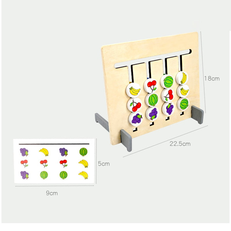 Fruit sorting board measuring 22.5 x 18 cm and pattern card measuring 9 x 5 cm