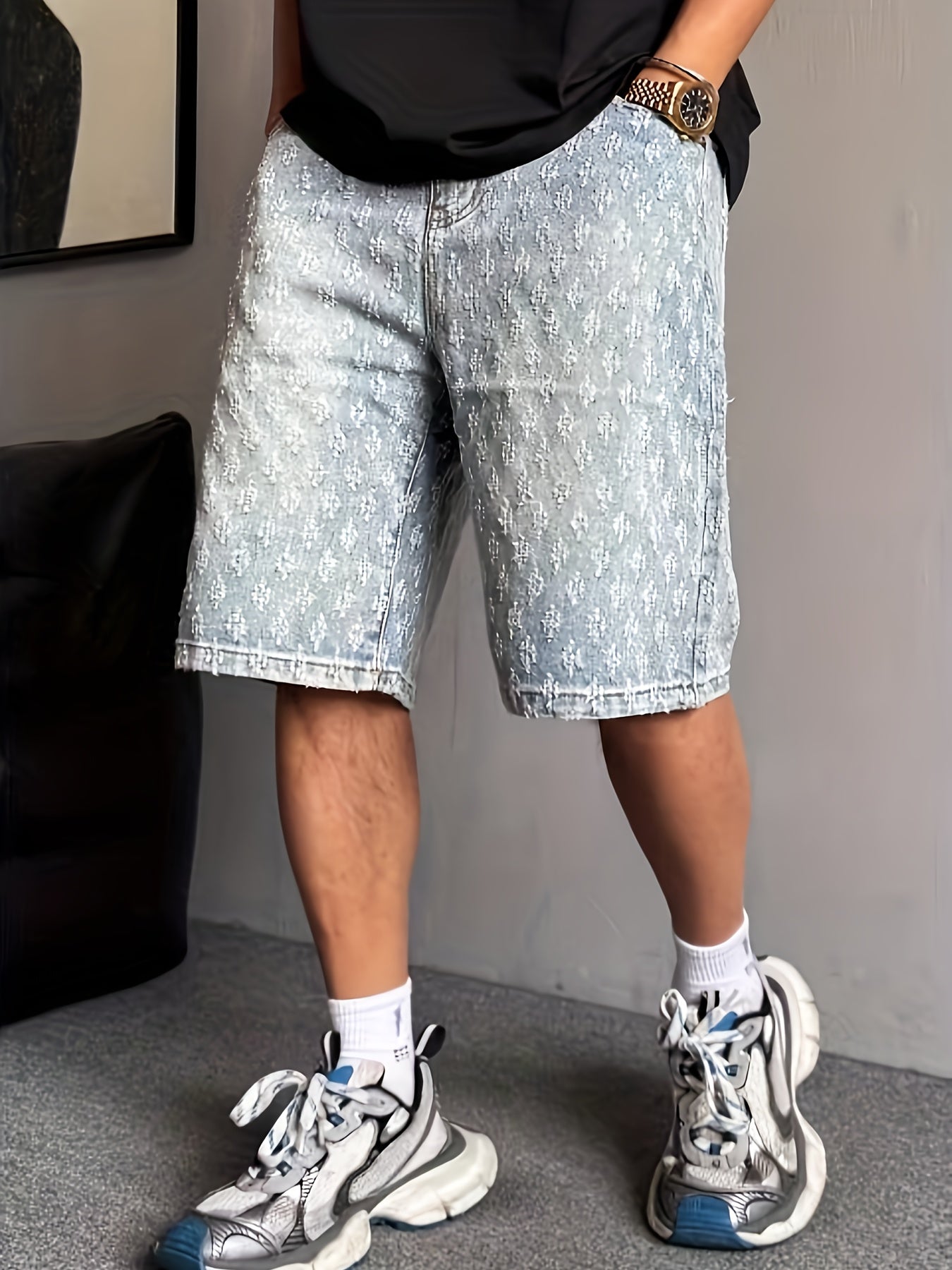 Wovell Jacquard Denim Shorts (Light Blue XS) - | Zavonix