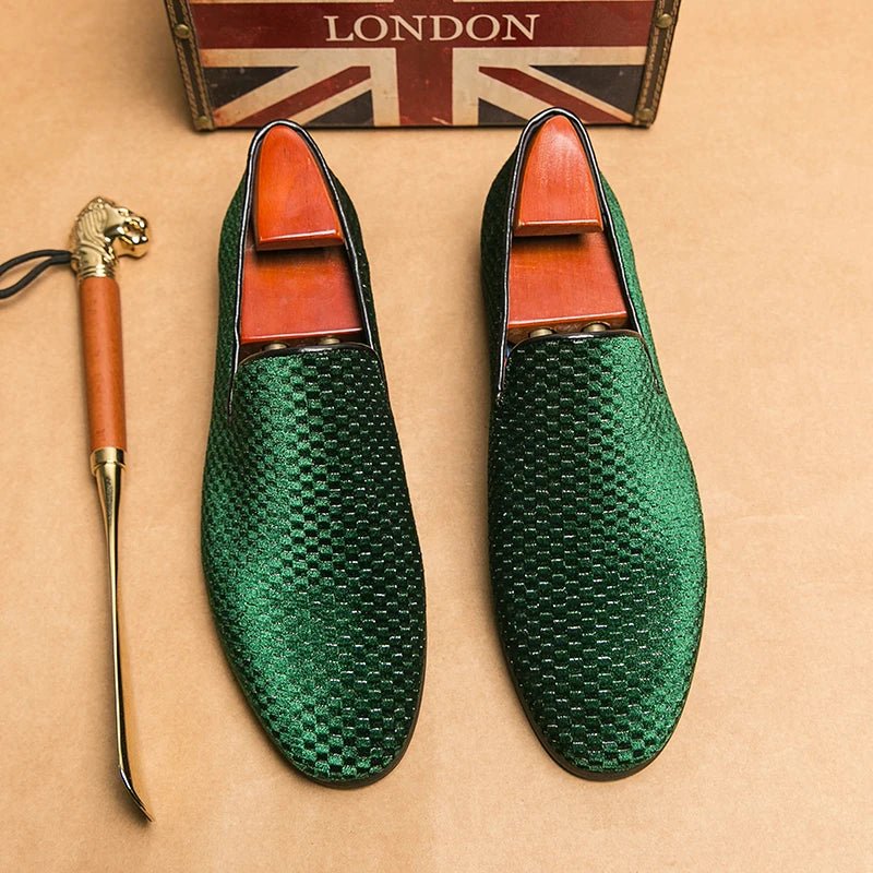 "Woven Velvet Loafers" Woven Velvet Loafers (Emerald 6) - | Zavonix