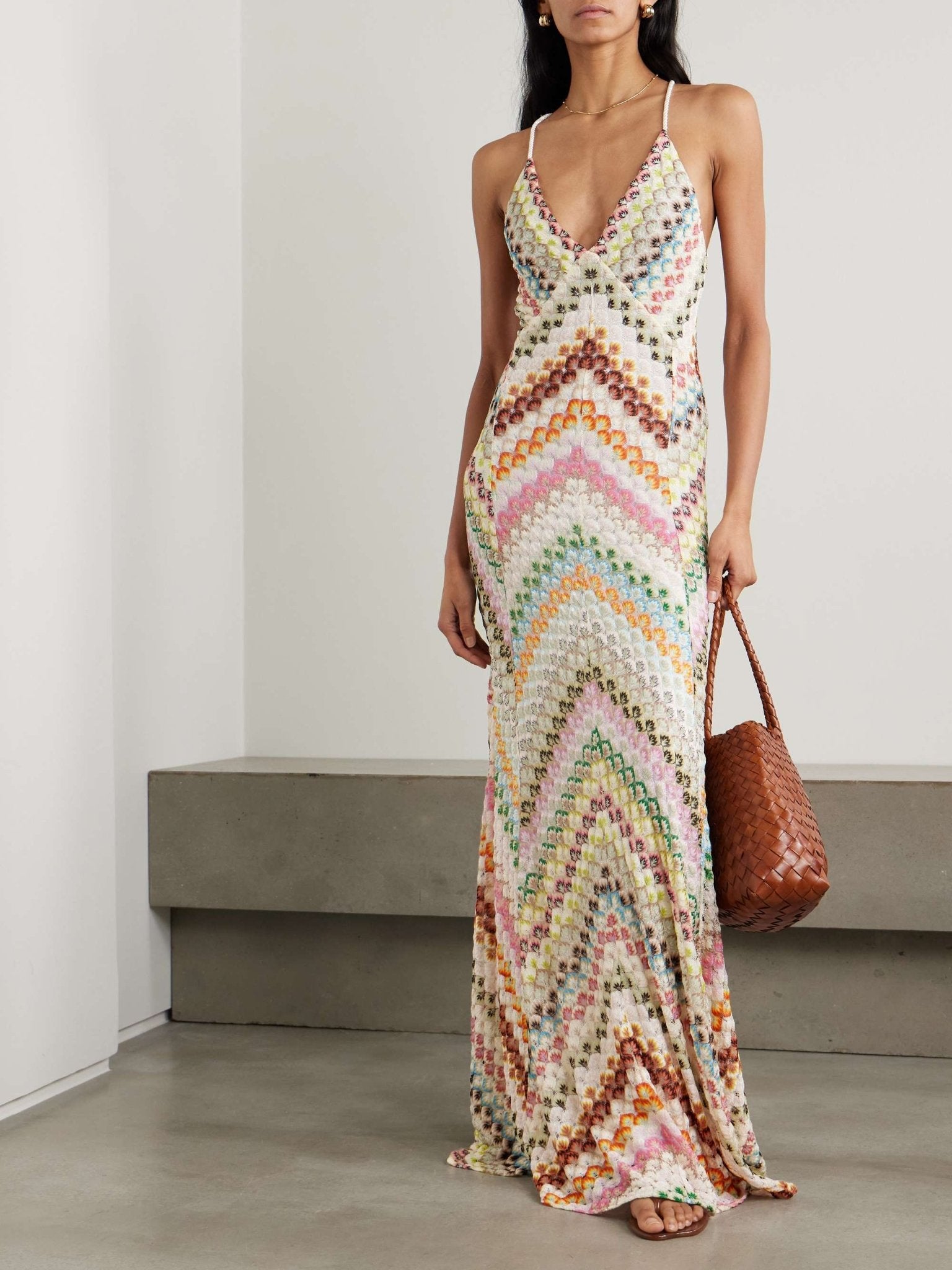 Woven Vibrant Chevron Pattern Open Back Maxi Dress (XS ) - Maxi Dresses | Zavonix