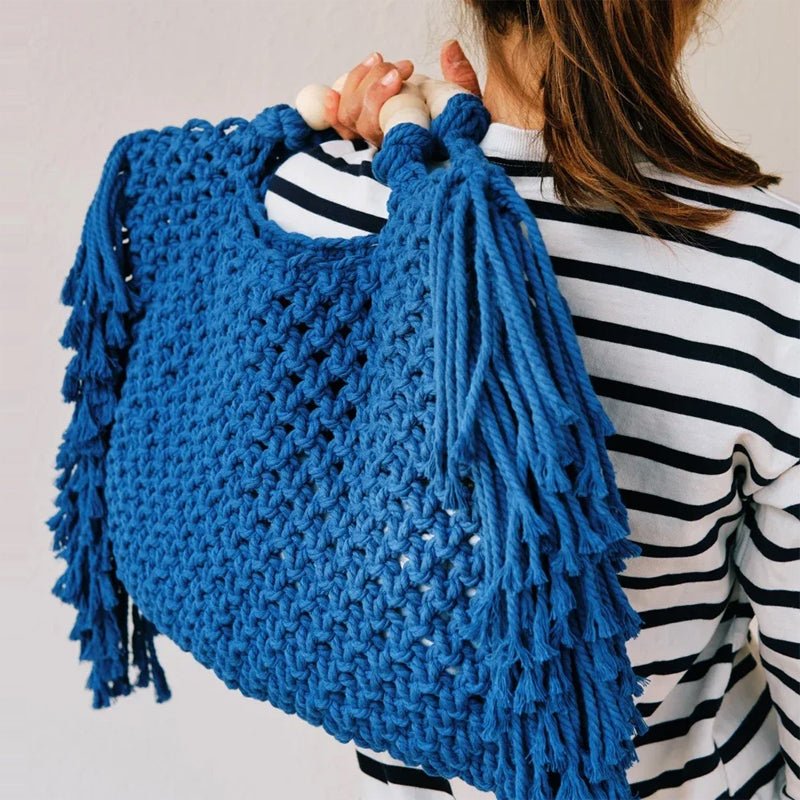 Woven Whimsy Crochet Bag (Blue S) - Women bags | Zavonix