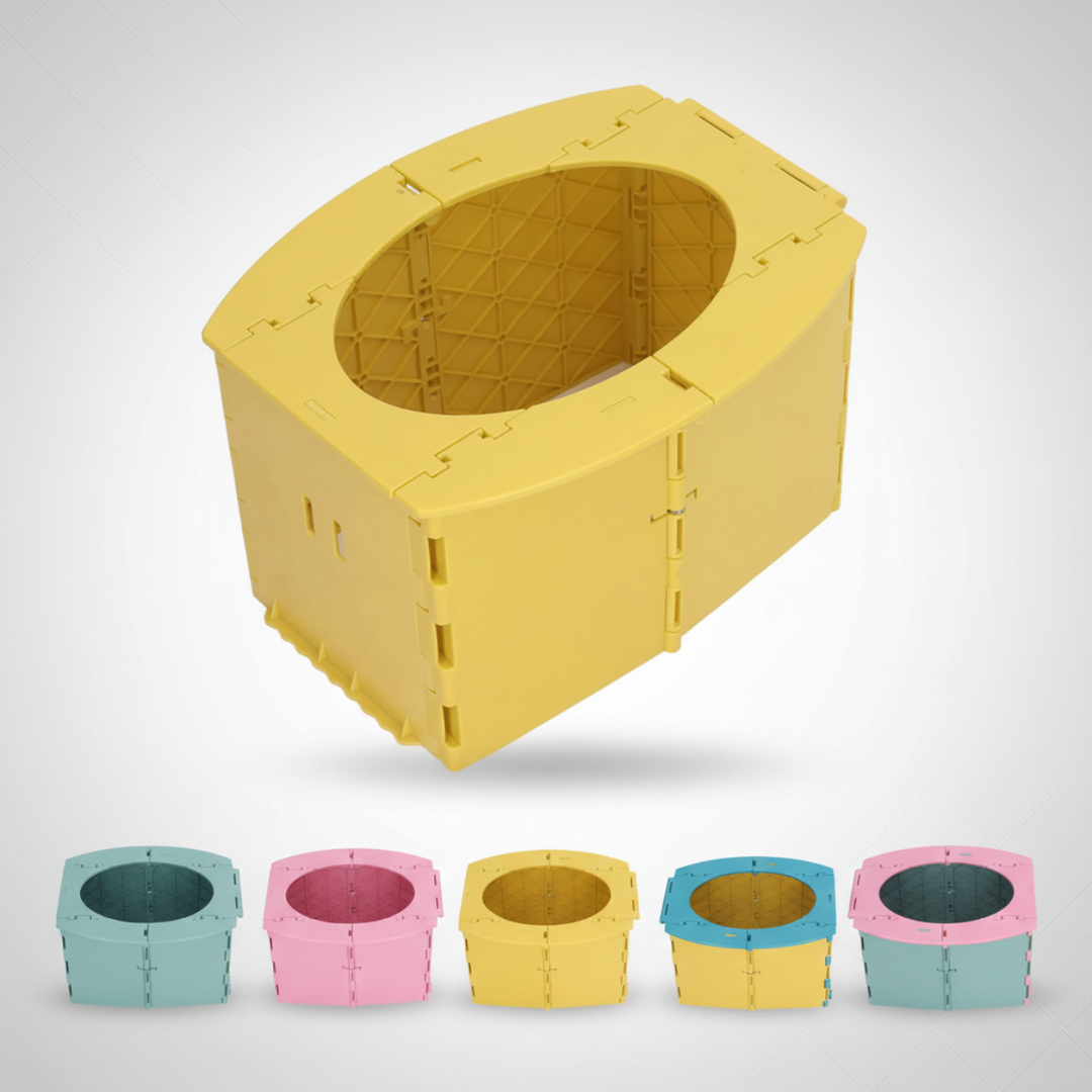 Yellow folding children's potty with five color options shown below