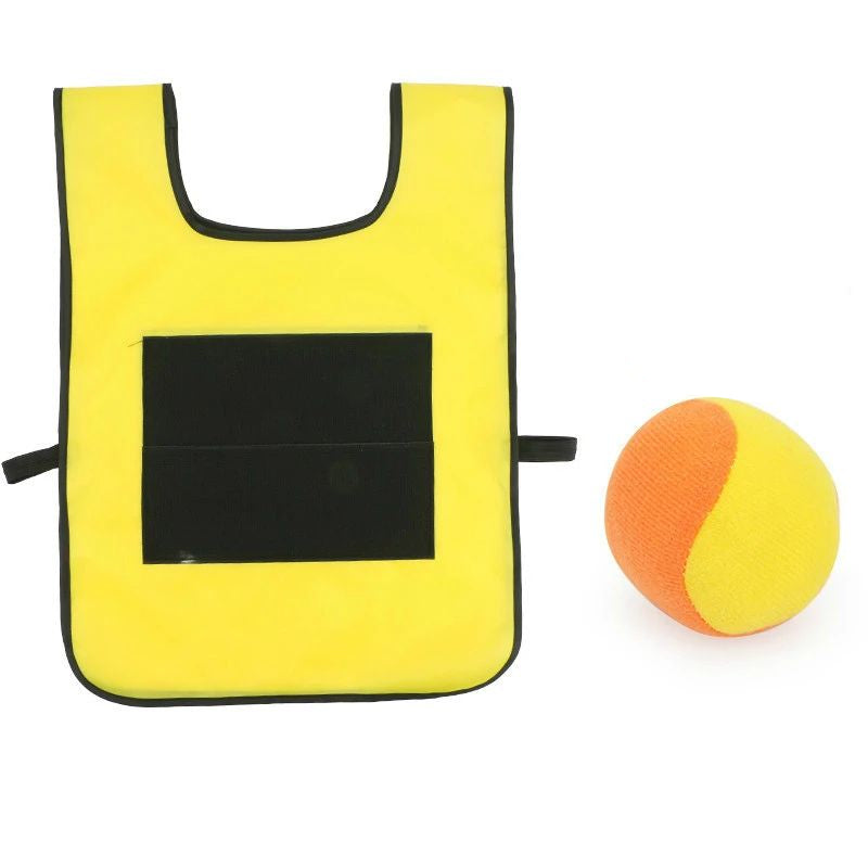 Yellow game vest with a black catch panel and a yellow-and-orange ball