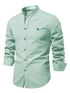 Zalven — Men's 100% Cotton Long Sleeve Shirt with Wide Collar (Gray XS) - Long Sleeve Shirt | Zavonix