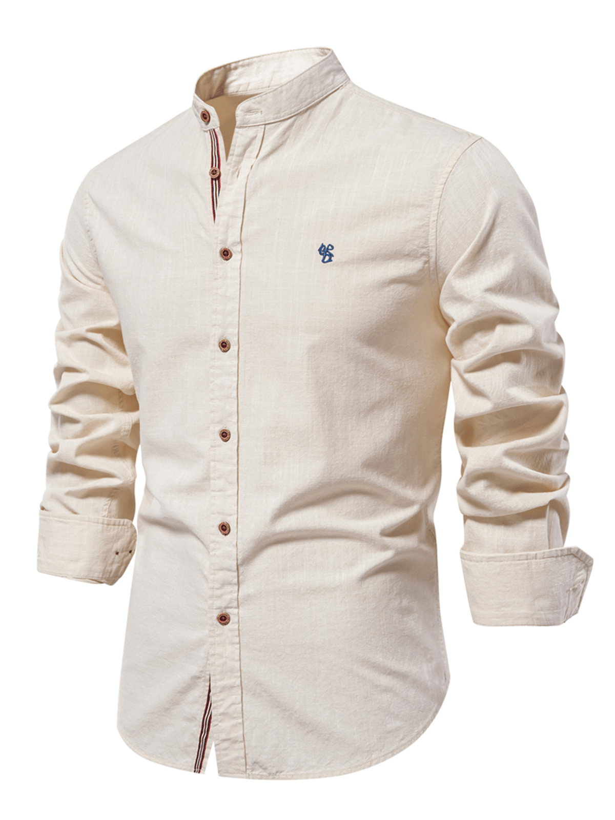 Zalven — Men's 100% Cotton Long Sleeve Shirt with Wide Collar (Khaki XS) - Long Sleeve Shirt | Zavonix