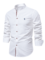 Zalven — Men's 100% Cotton Long Sleeve Shirt with Wide Collar (Gray XS) - Long Sleeve Shirt | Zavonix