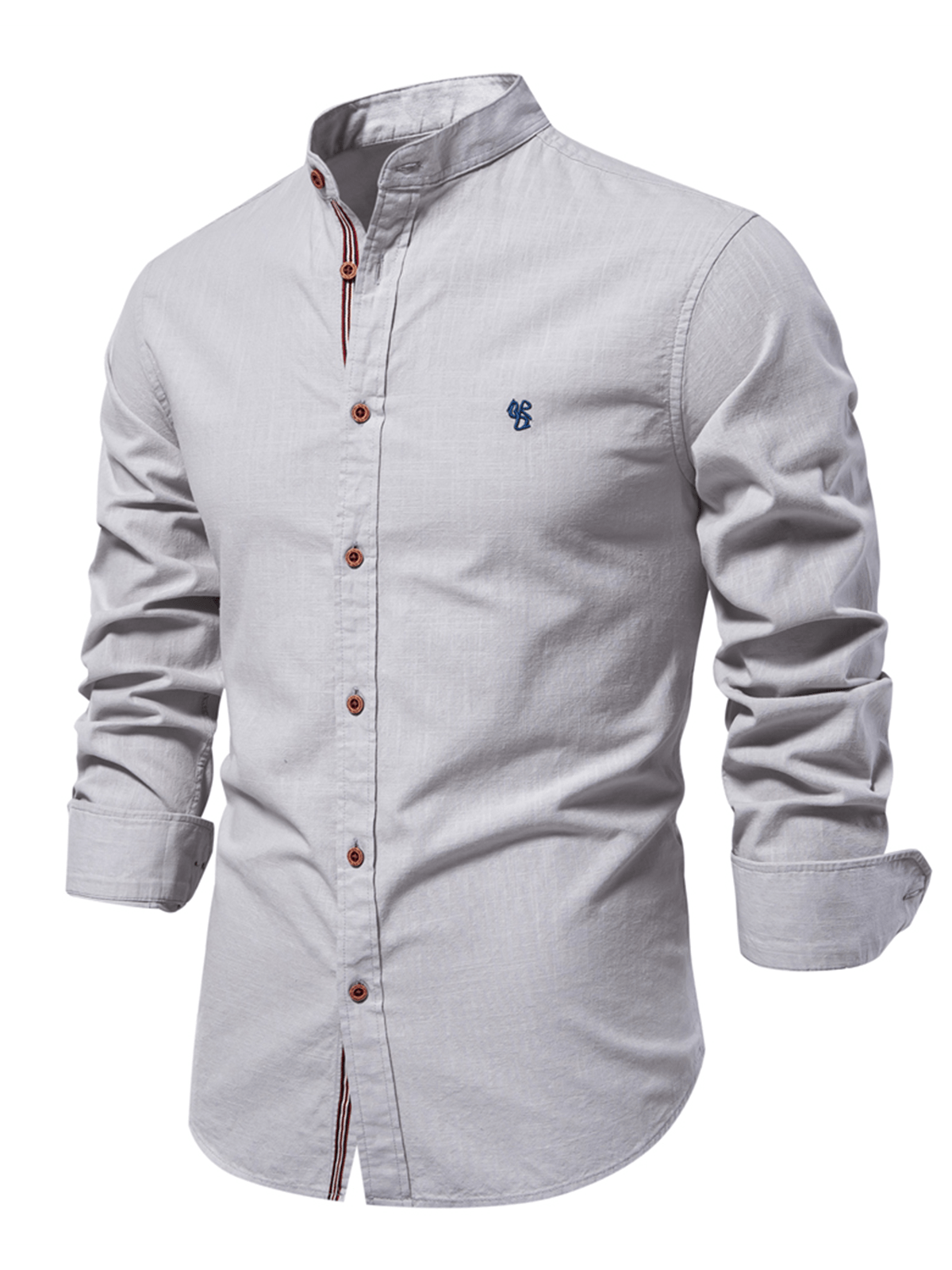 Zalven — Men's 100% Cotton Long Sleeve Shirt with Wide Collar (Gray XS) - Long Sleeve Shirt | Zavonix