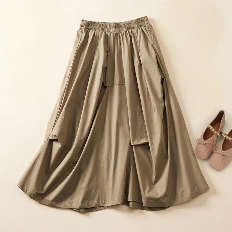 Zaylen Linen Skirt — Breathable Linen - Cotton Skirt with Sculpted Volume (Khaki XS) - | Zavonix
