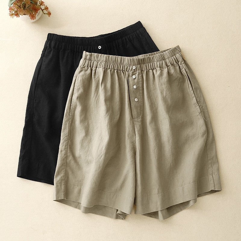Zevin — Cotton - Linen Wide - Leg Shorts with Elastic Waistband (Beige XS) - | Zavonix