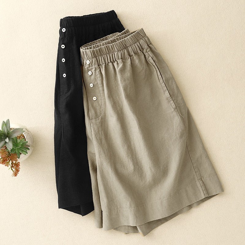 Zevin — Cotton - Linen Wide - Leg Shorts with Elastic Waistband (Beige XS) - | Zavonix