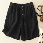 Zevin — Cotton - Linen Wide - Leg Shorts with Elastic Waistband (Black XS) - | Zavonix