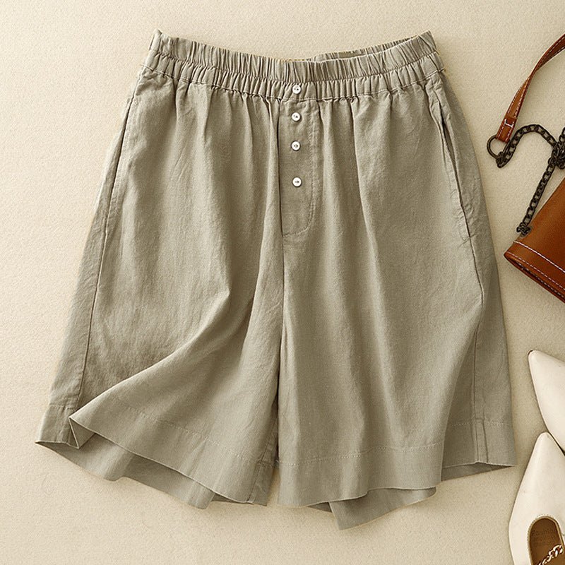 Zevin — Cotton - Linen Wide - Leg Shorts with Elastic Waistband (Beige XS) - | Zavonix