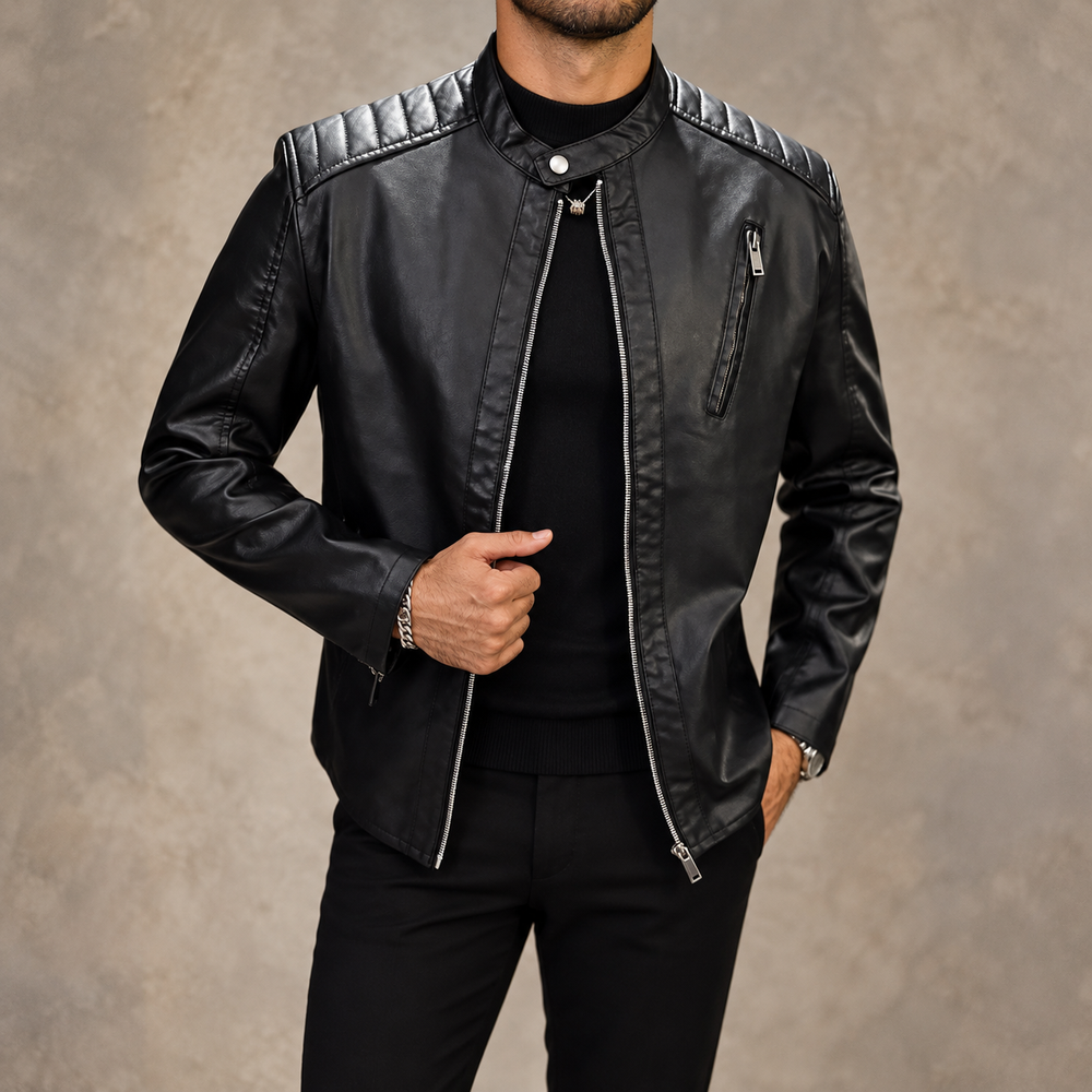 Zhurmecald Quilted-Shoulder Leather Jacket product image 2