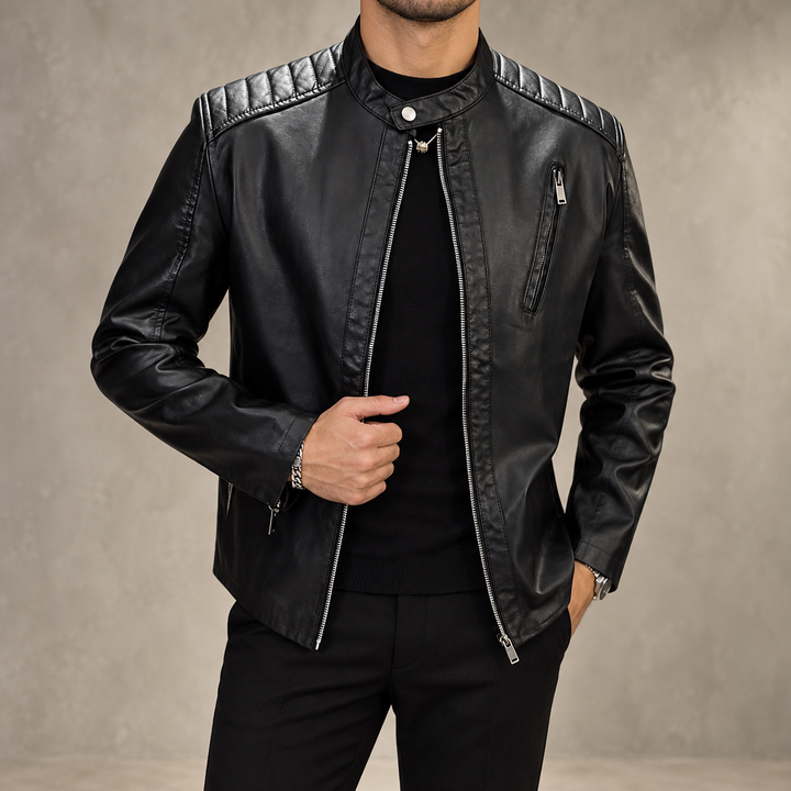 Zhurmecald Quilted-Shoulder Leather Jacket product image 3