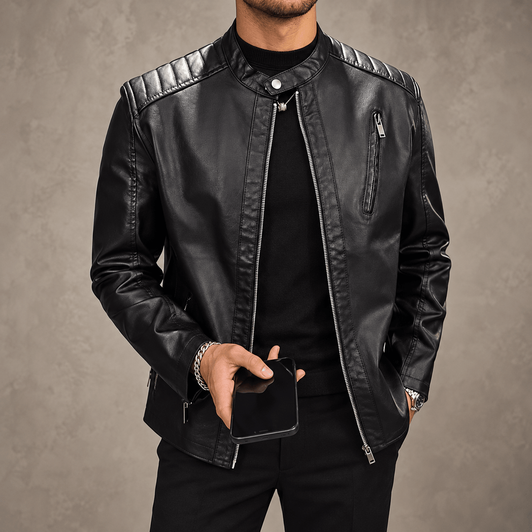 Zhurmecald Quilted-Shoulder Leather Jacket product image 4