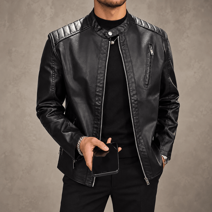 Zhurmecald Quilted-Shoulder Leather Jacket product image 4