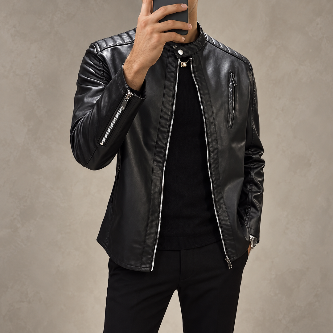 Zhurmecald Quilted-Shoulder Leather Jacket product image 5
