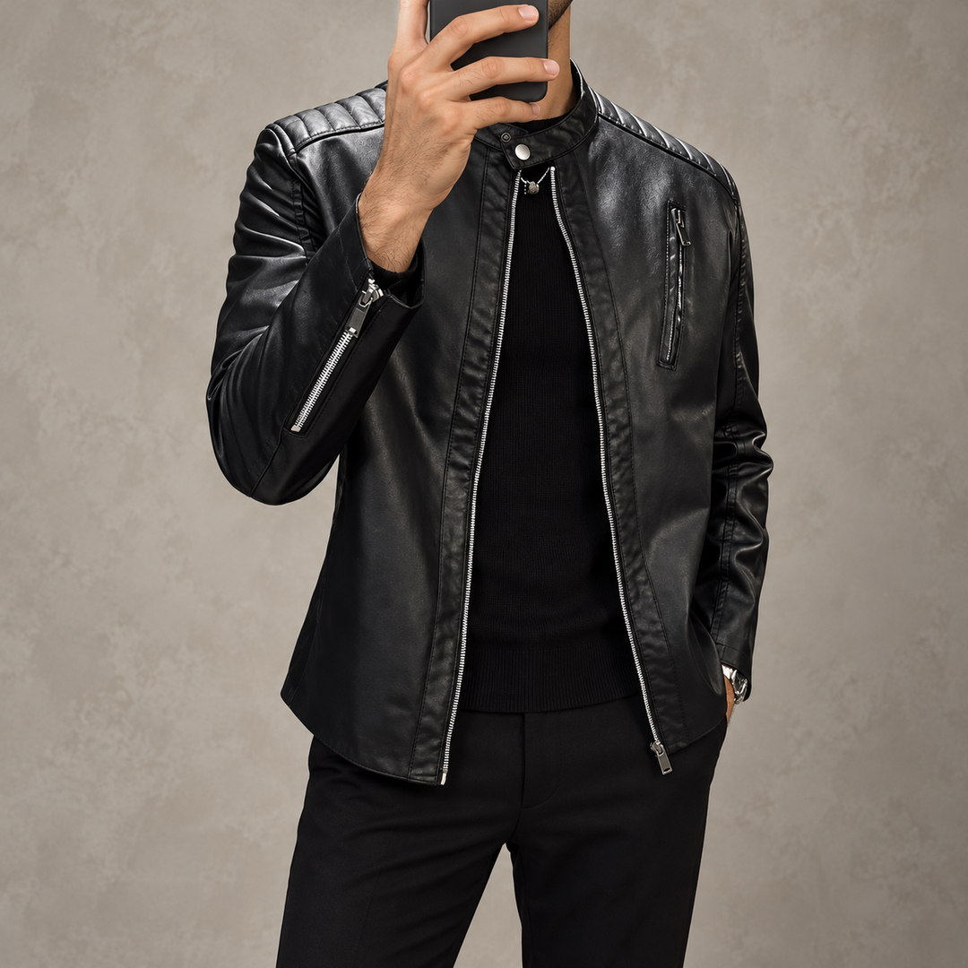 Zhurmecald Quilted-Shoulder Leather Jacket product image 6